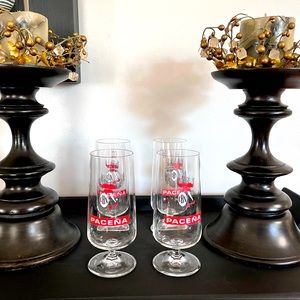 4 PACEÑA ES CERVEZA BEER GLASSES LITTLE KING ON BARREL LOGO 8ozs